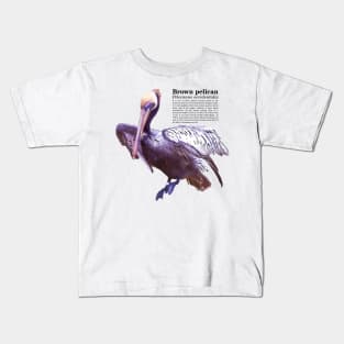 Brown pelican tropical bird black text Kids T-Shirt